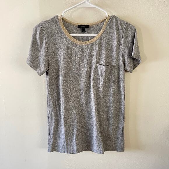 J Crew Gold Metallic Trim Crewneck T-Shirt Womens X-Small Grey Gold Basic Casual - Picture 1 of 9